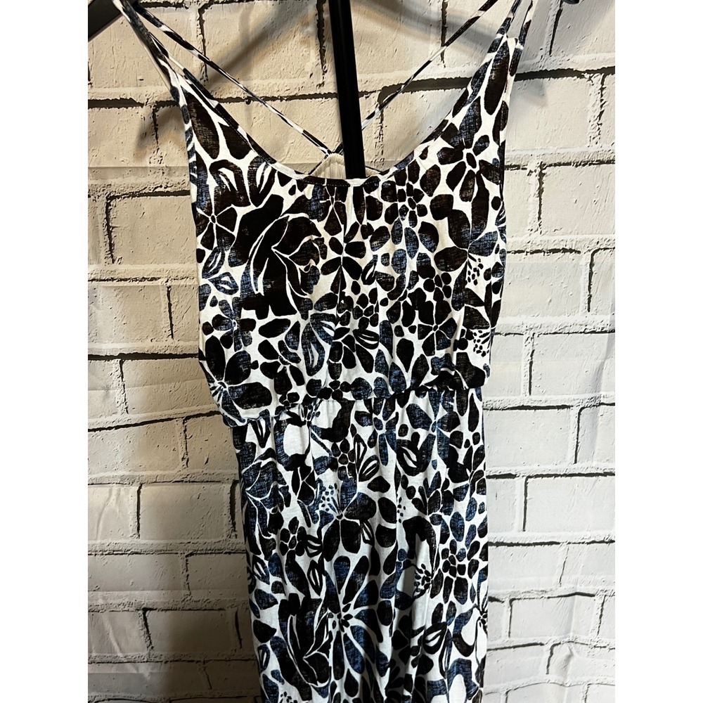 Ann Taylor LOFT Floral Print Empire Waist Strappy Back Sundress Black Blue Small